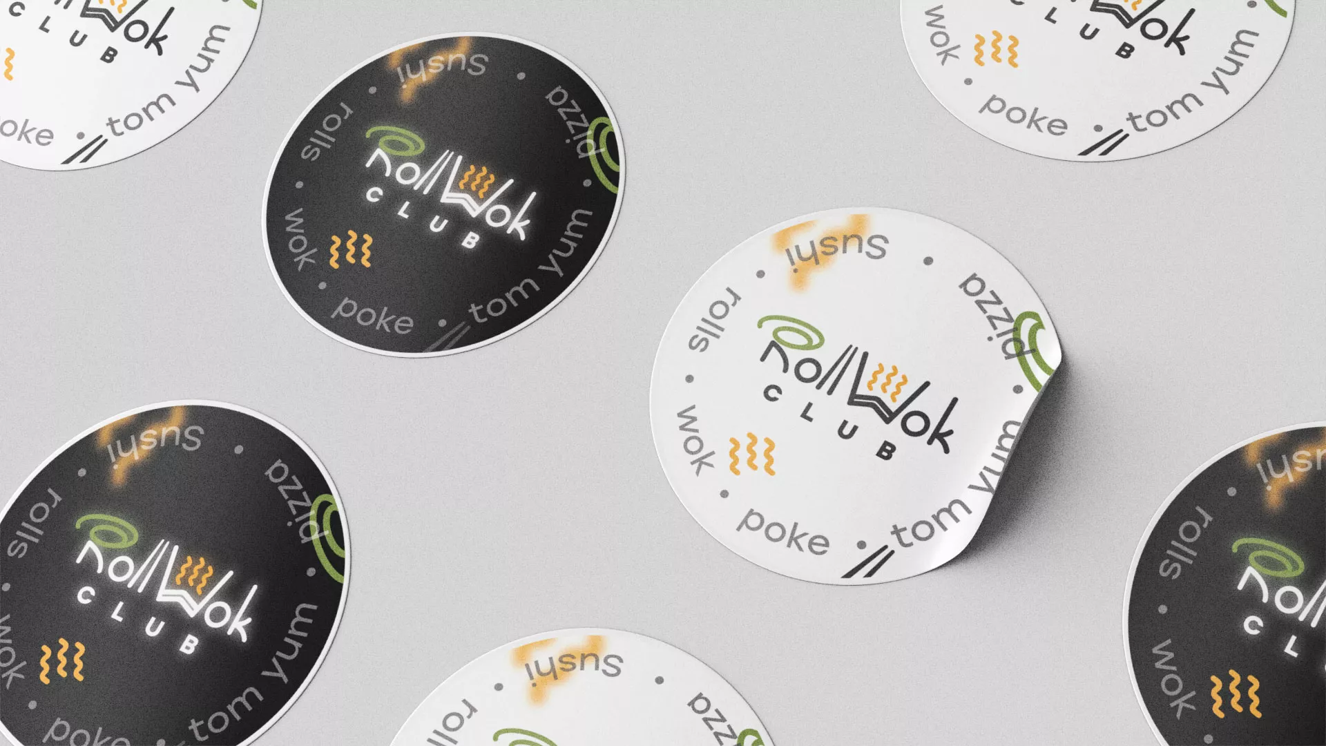 Разработка наклеек для суши-бара «Roll Wok Club» в Горбатове